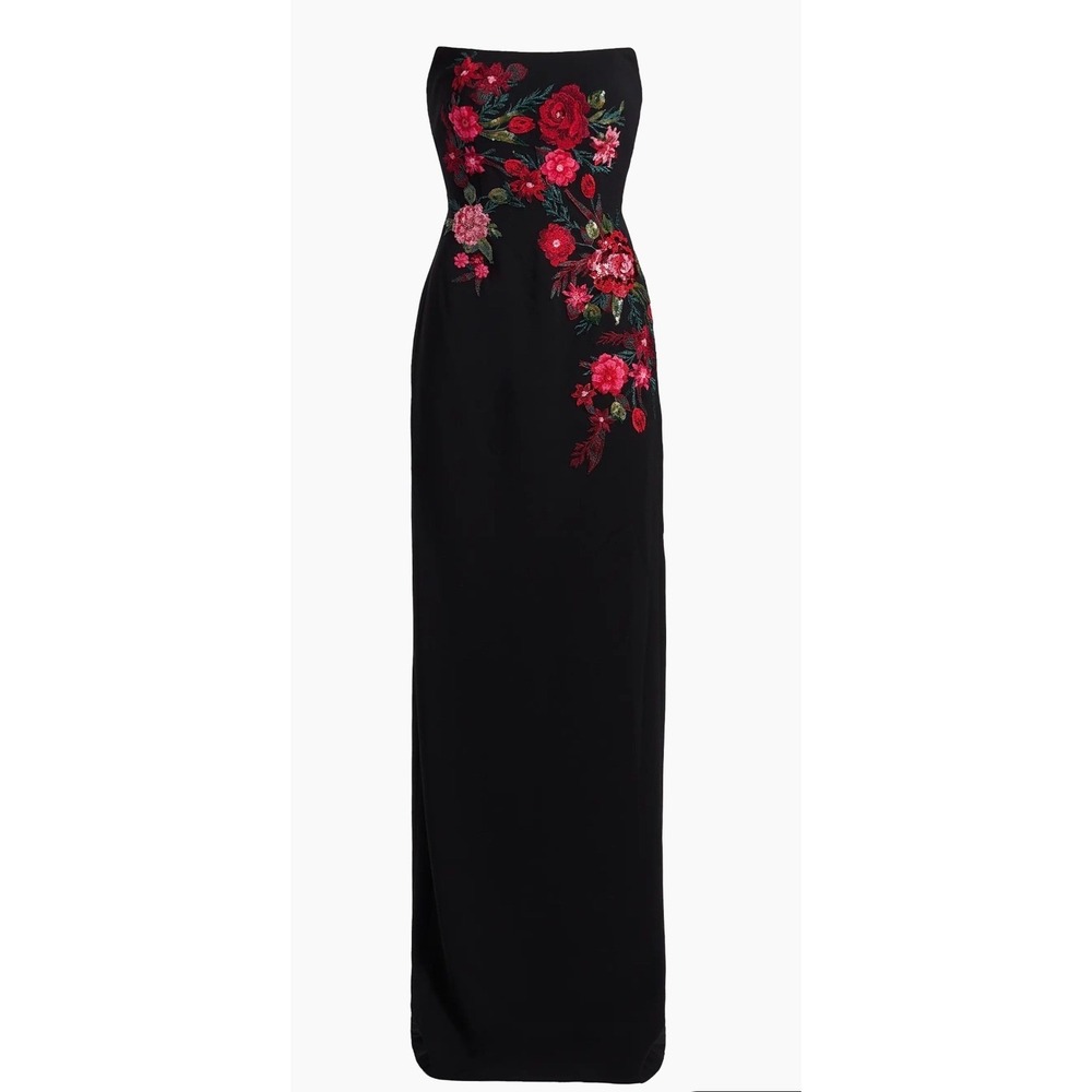 $1595 Rene Ruiz Black Strapless Floral Sequin Evening Gown Maxi Dress Sz 4